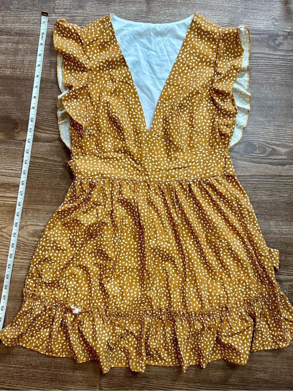 Mustard Yellow Ruffle V-Neck Mini Dress